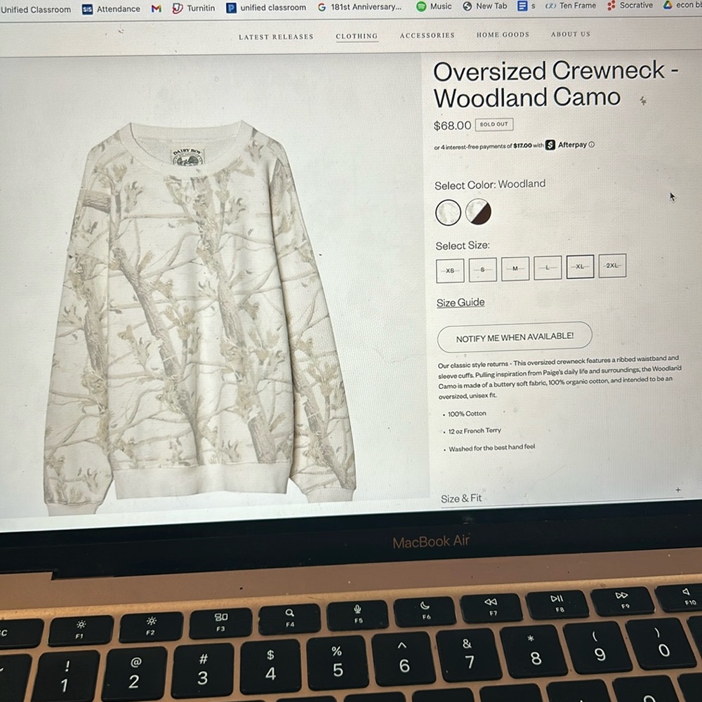 Oversized Dairy Boy Crewneck- Woodland Camo. Size XL. Worn for a few weeks.